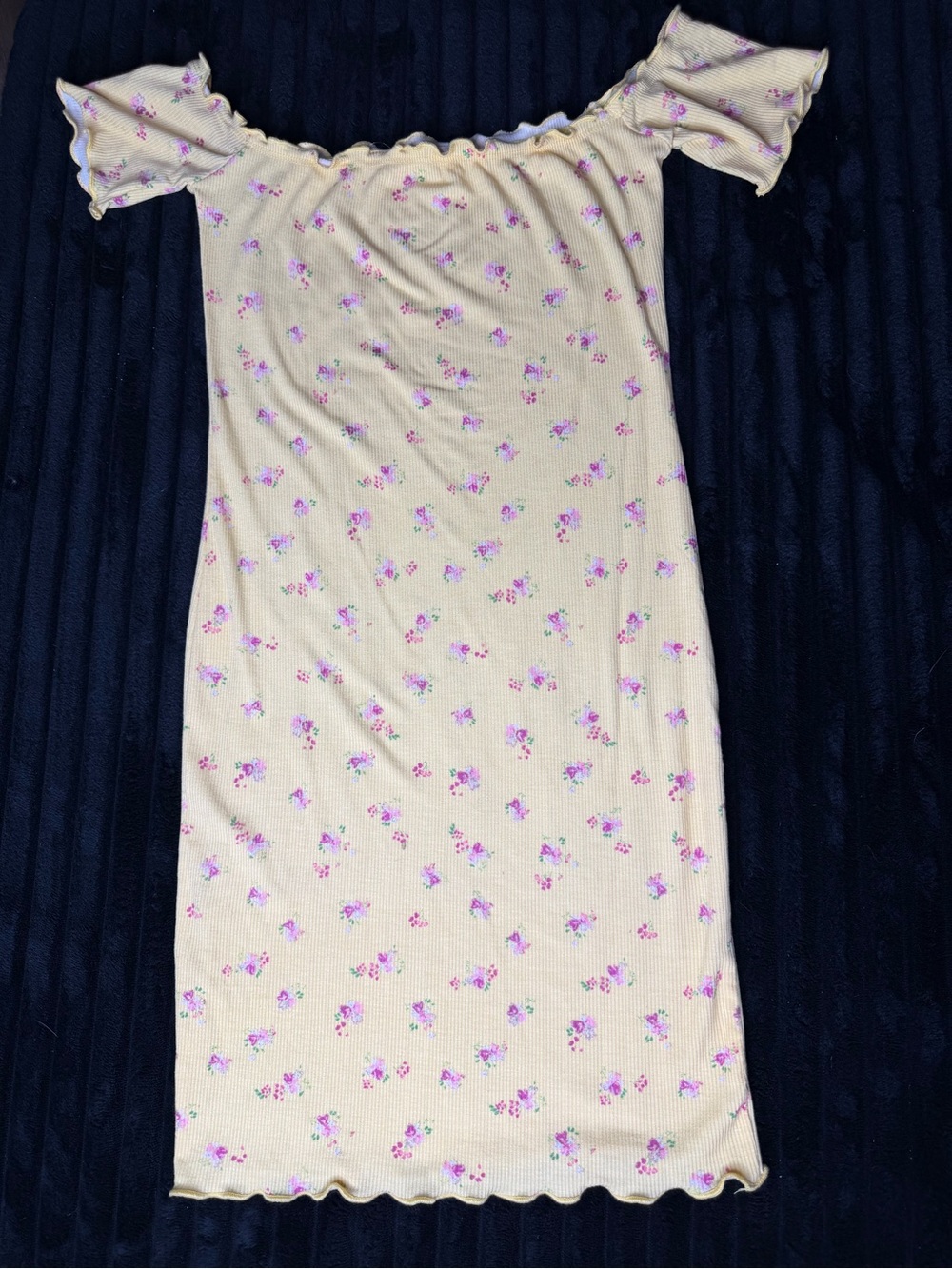 Heart Hips Yellow Off-Shoulder Chemise with Pink Floral Print